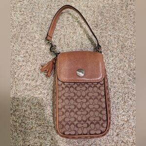 Coach Tan and Brown Signature Wristlet